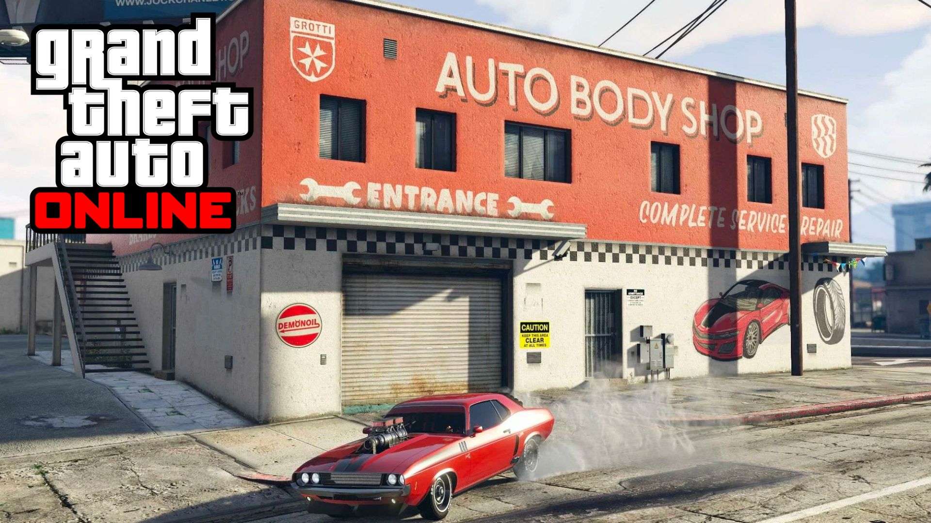 Auto Shop in GTA online next to GTA Online logo