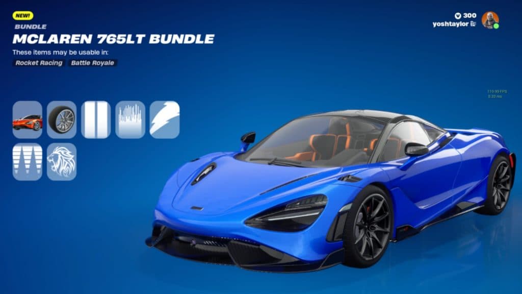 Mclaren 765LT Bundle in Fortnite.