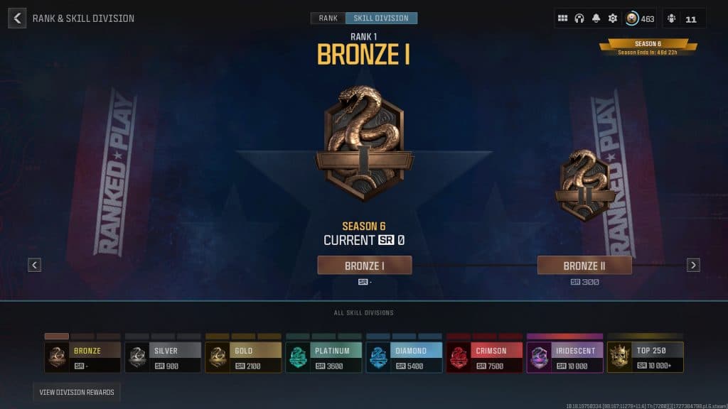 Screenshot of Warzone Ranked Play's divisions screen.