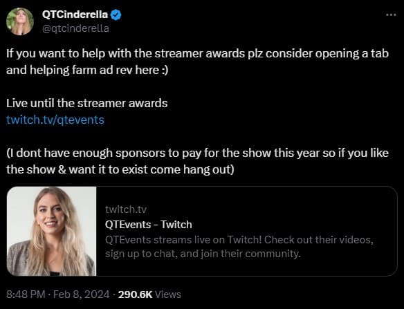 QTcinderella-opens-second-twitch-channel-tweet