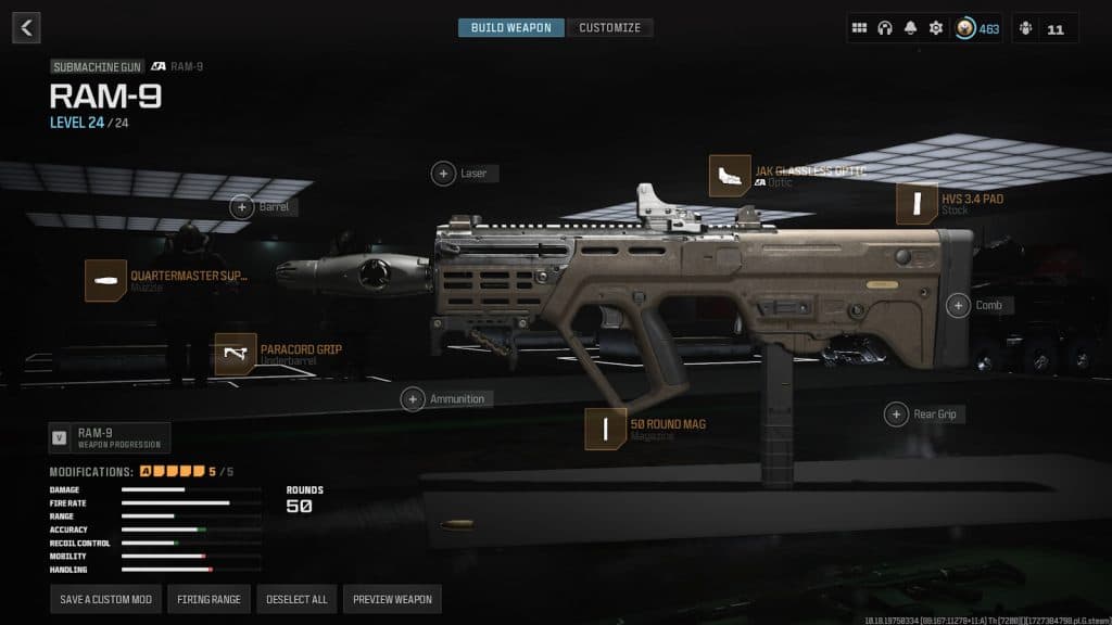 Screenshot of the best RAM-9 loadout in Warzone.