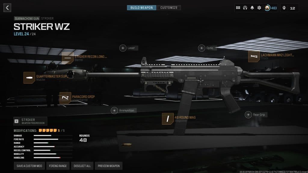 Screenshot of the best Striker loadout in Warzone.