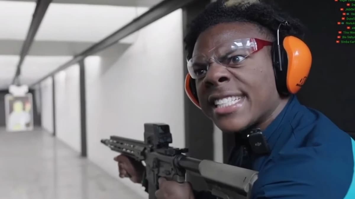 IShowSpeed holding assault rifle at firing range