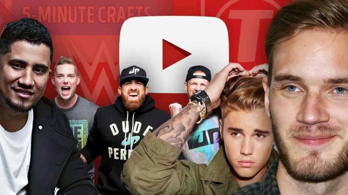 Most subscribed YouTubers, including PewDiePie and Justin Bieber