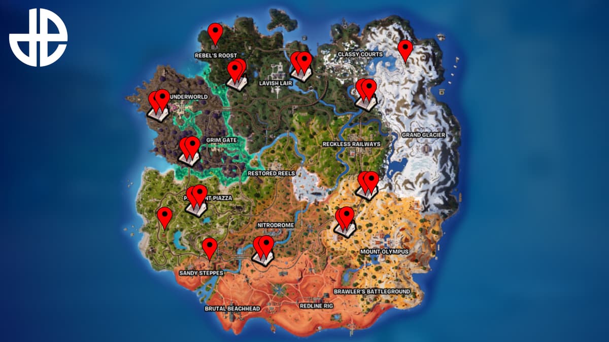 Fortnite Weapon Case locations on the Battle Royale map.