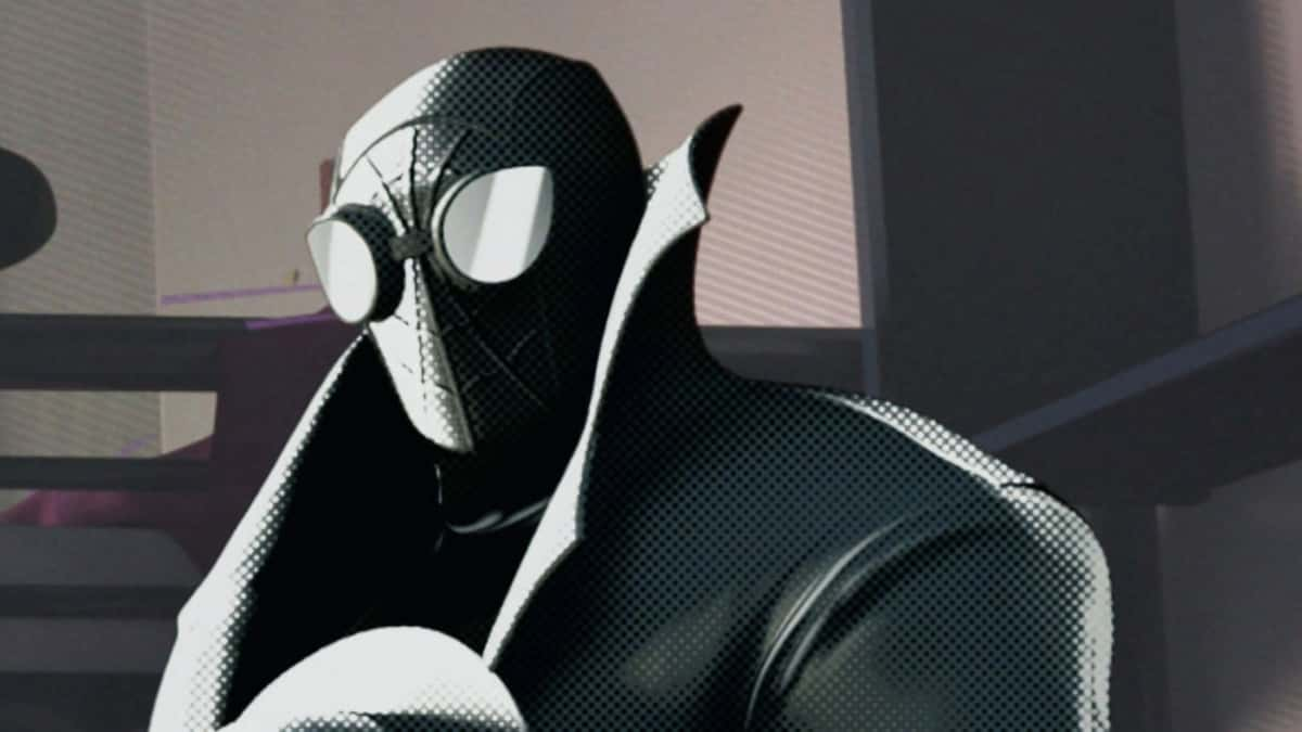 Spider-Noir in Across the Spider-Verse holding a hat