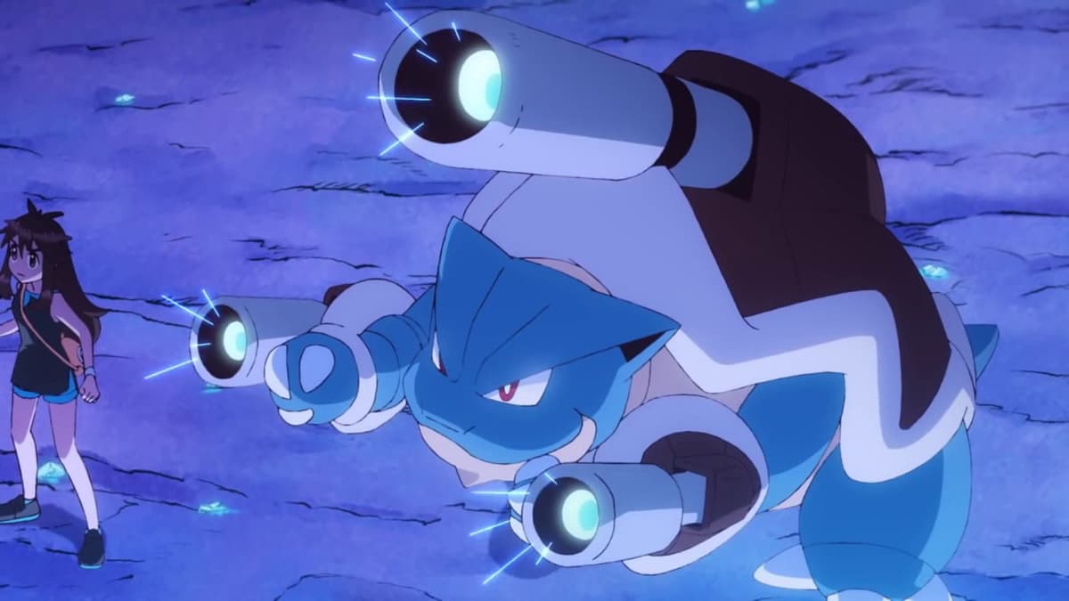 Blastoise and character from Pokemon anime.