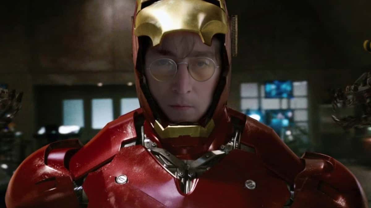 John Lennon from The Beatles wearing Iron Man's MCU suit