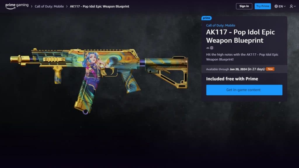 an image of AK117 Pop Idol Epic Weapon Blueprint in CoD Mobile