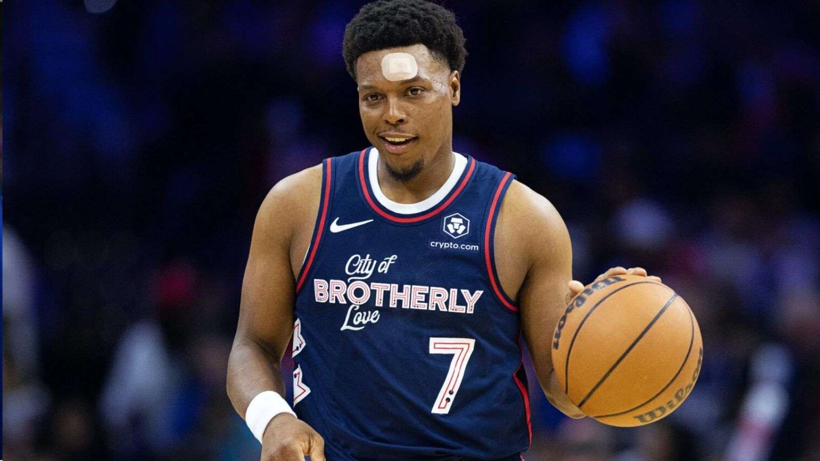 Kyle Lowry on the floor in his Philadelphia 76ers debut.