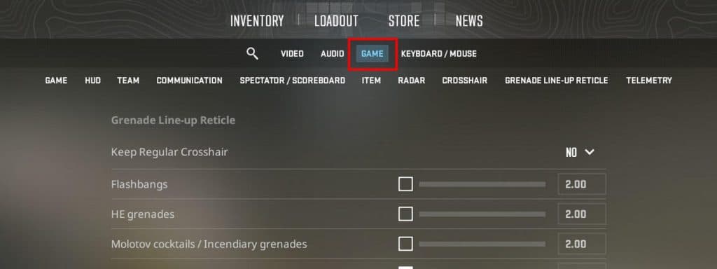 game settings menu in cs2