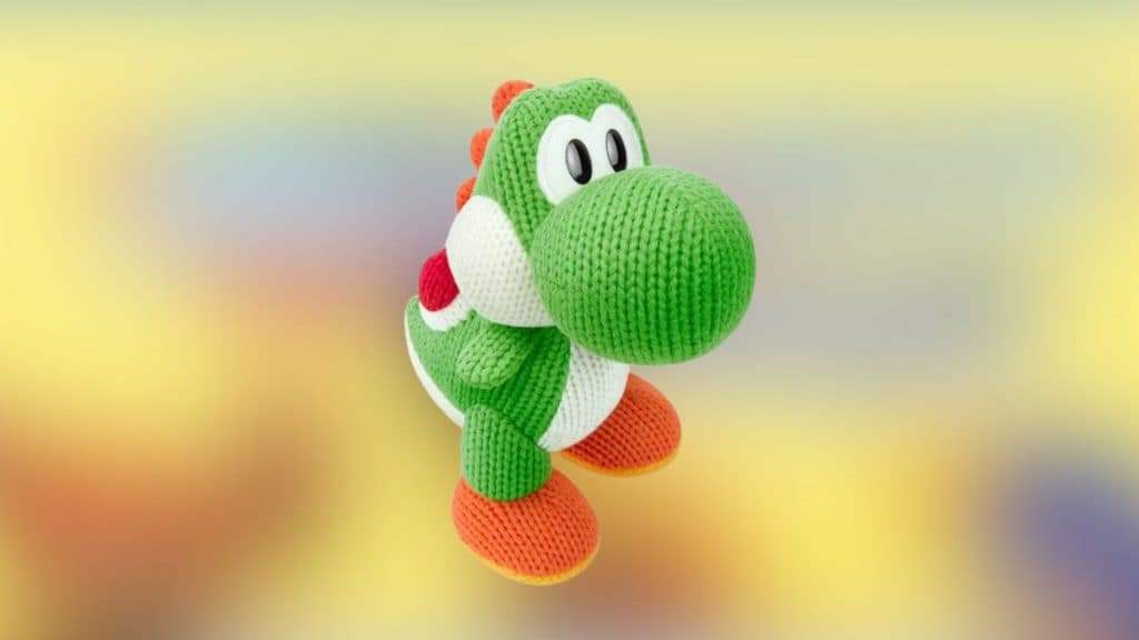 A custom image of the Mega Yarn Yoshi amiibo.