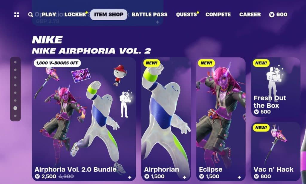 Nike Airphoria Vol. 2 skin in the Fortnite Item Shop.