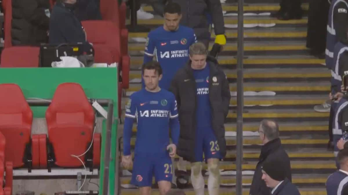 Chelsea's players trudge down the steps at Wembley