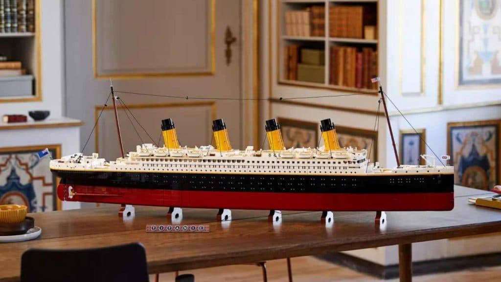 The LEGO Icons Titanic,  which comprises the second-most bricks of any LEGO set, on display