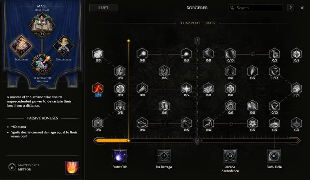 The Sorcerer Passive tree for Runemaster in Last Epoch