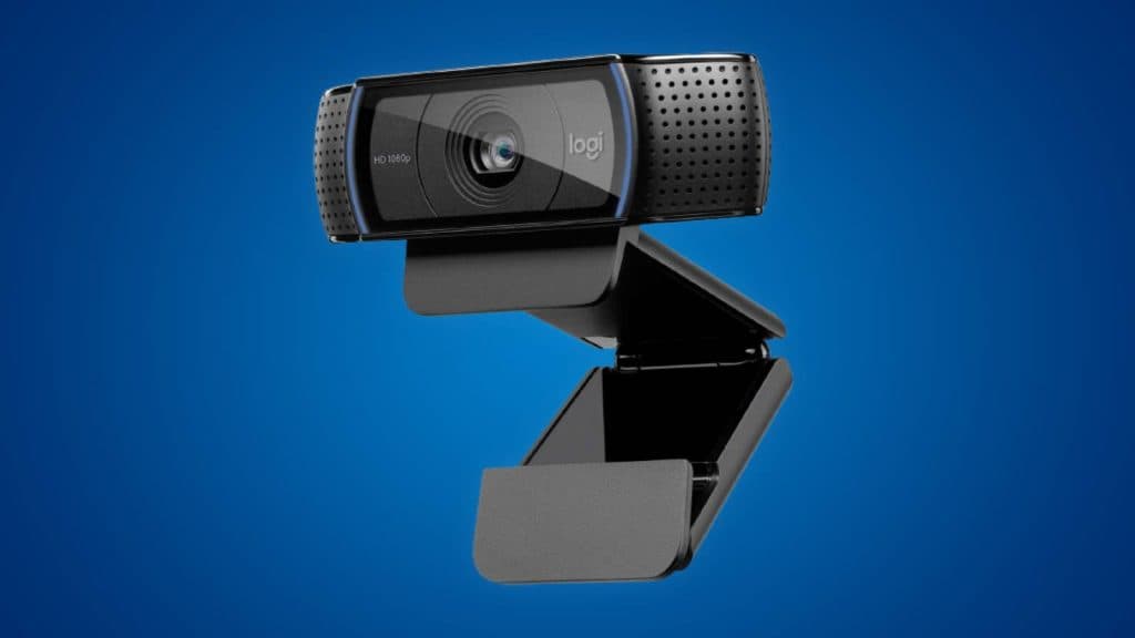 Image of the 
Logitech C920x Pro HD Webcam on a blue background.