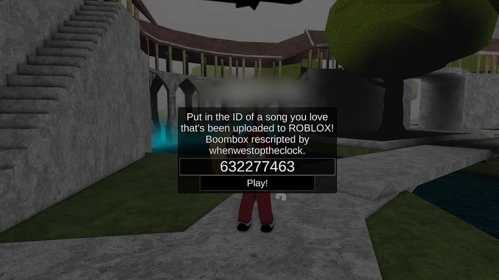 Image of the Boombox menu in Roblox, where you can use music codes