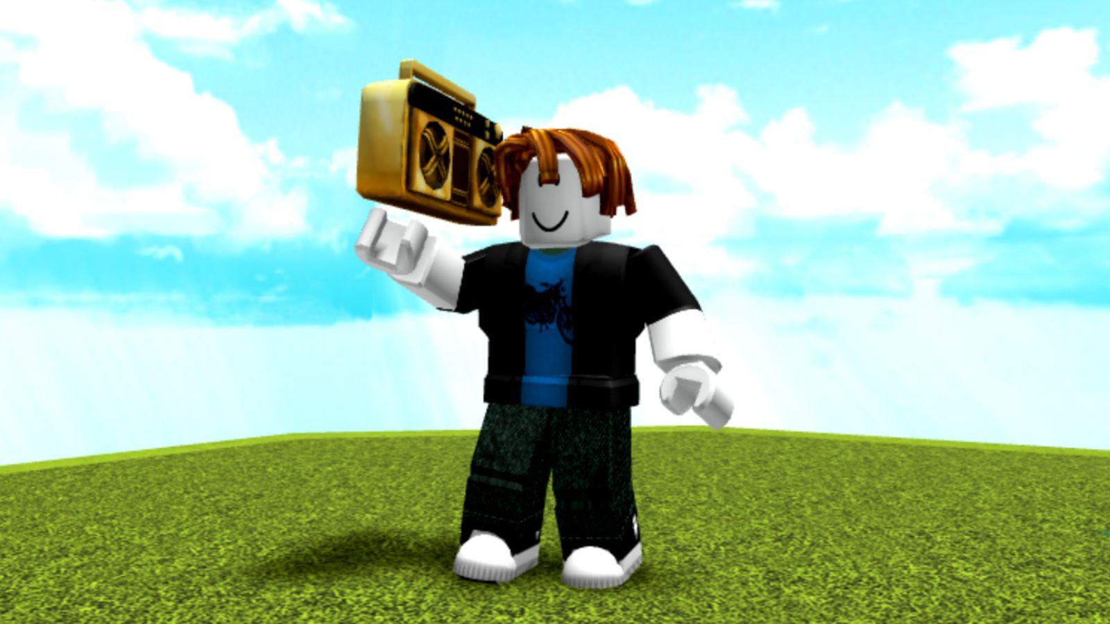 Player standing with a Boombox to use Roblox music codes