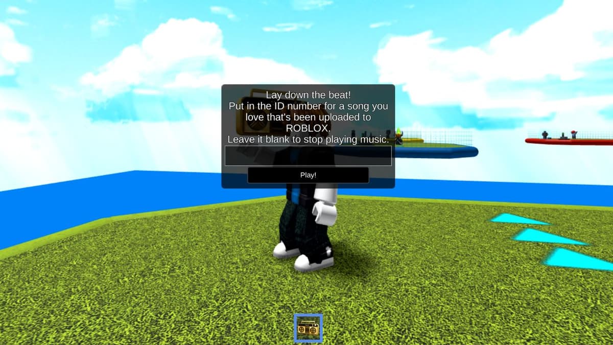 A screenshot of a player using Roblox music codes in game.