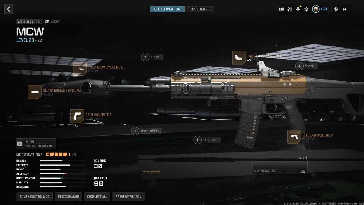 Image of the best MCW loadout in MW3.