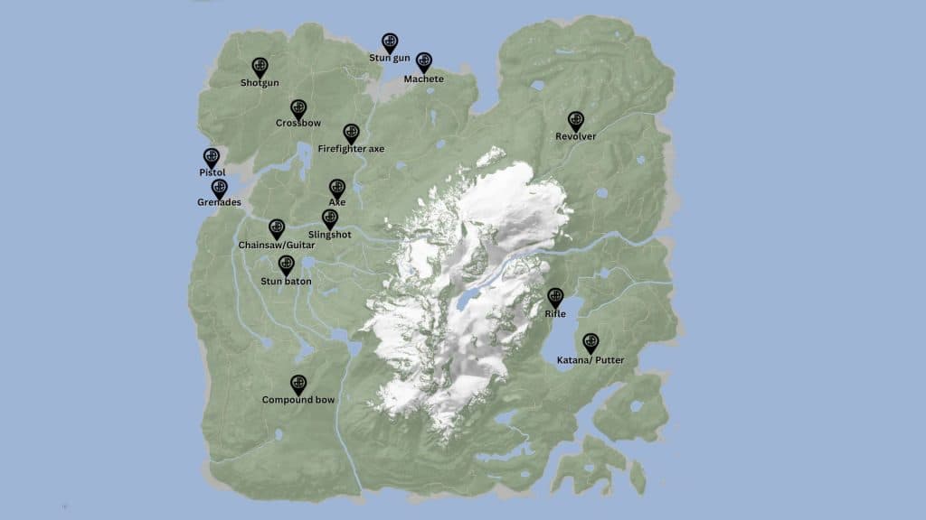 Exact location of various weapons and guns in Sons of the Forest.