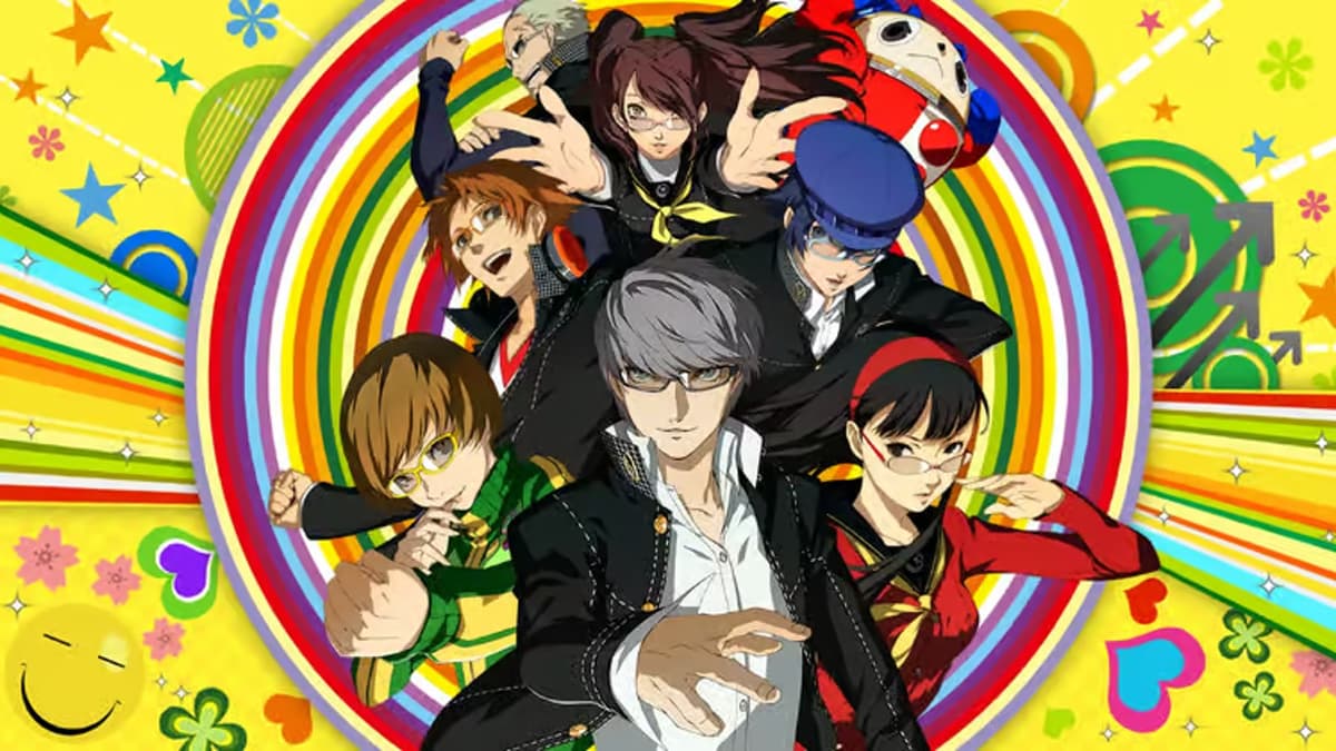 An image of Persona 4 Golden keyart featuring the main cast of characters.