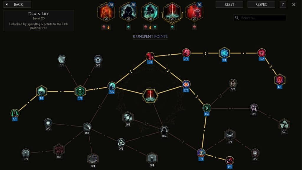 Drain Life skill tree for the Necromancer in Last Epoch