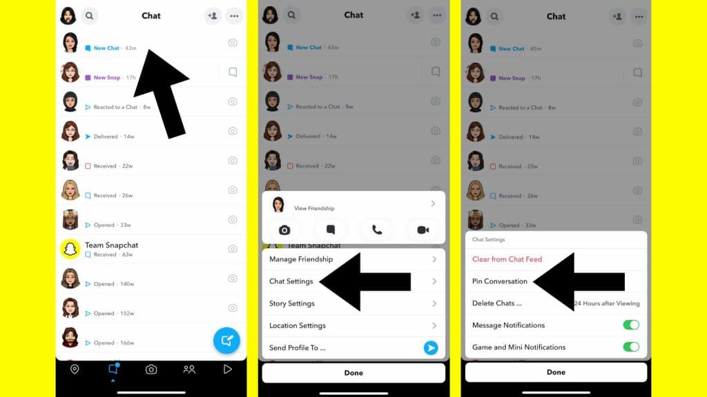 Snapchat how to pin conversation