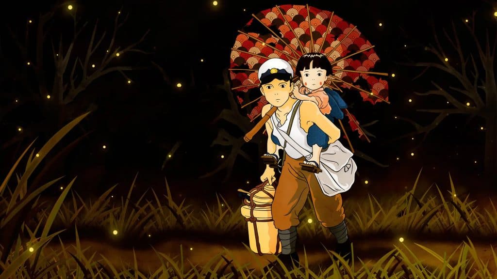 Best animated movies: Grave of the Fireflies - Seita and Setsuko walk through a burned field 