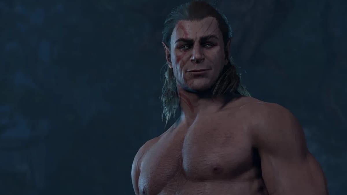 Baldur's Gate 3 Halsin smiling, shirtless