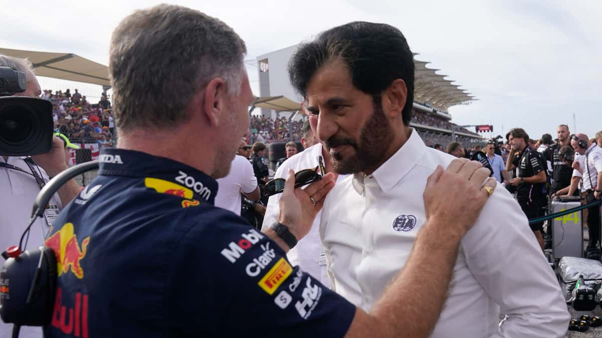 FIA President Mohammed Ben Sulayem and Red Bull team principal Christian Horner