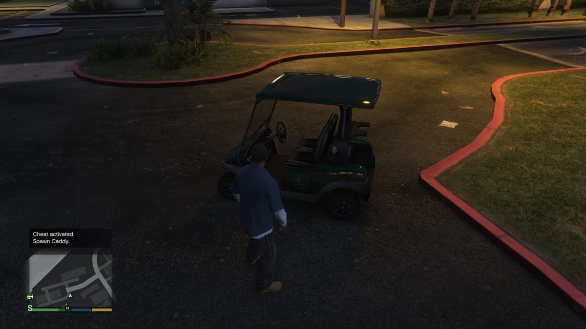 An image of a Caddy being spawned via a cheat in GTA 5.