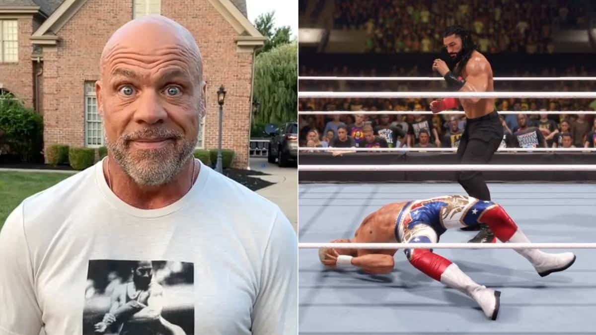 Kurt Angle meme and WWE 2K24 gameplay