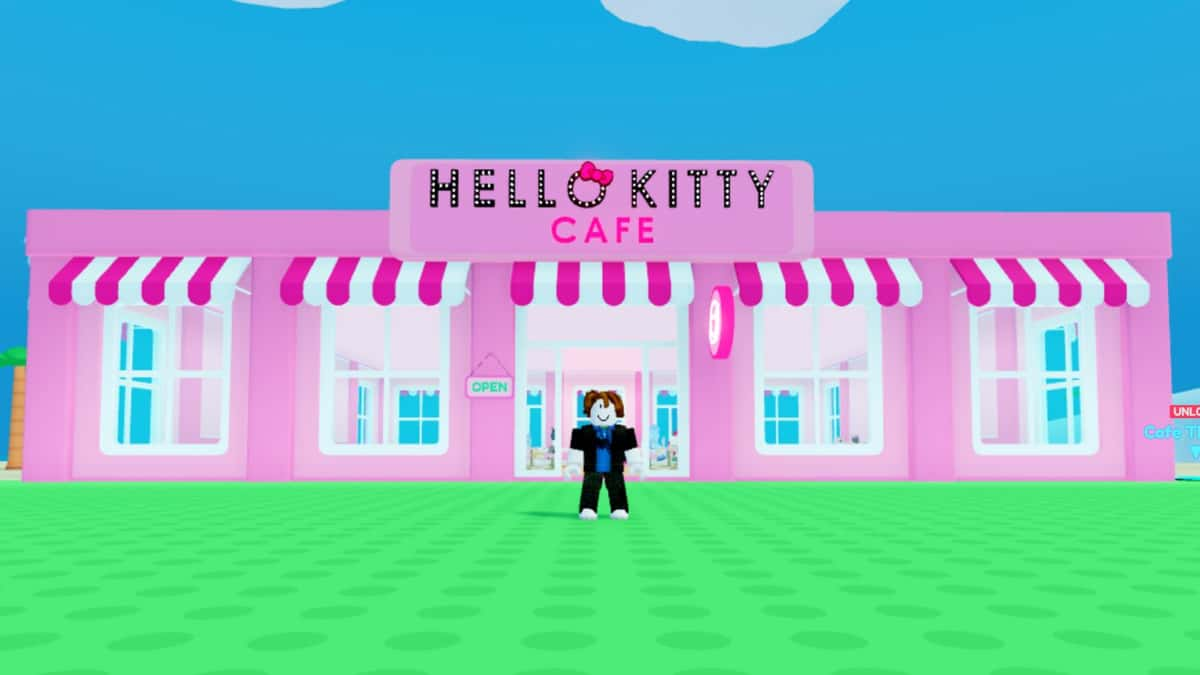 Player standing near their cafe in My Hello Kitty Cafe