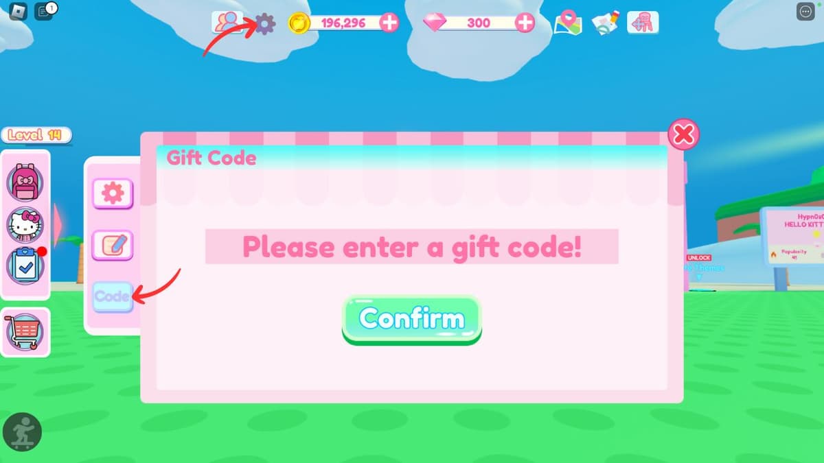 Player using codes for My Hello Kitty Cafe