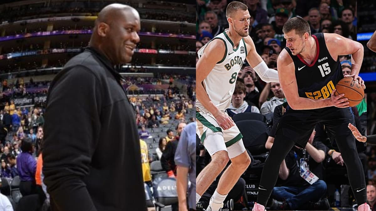 Shaquille O'Neal (left) and Nikola Jokic as a member of the Denver Nuggets (right).