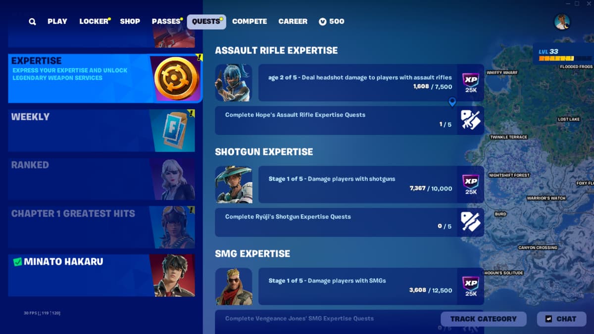 Missioni Competenza di Fortnite nel Capitolo 6 Stagione 1.