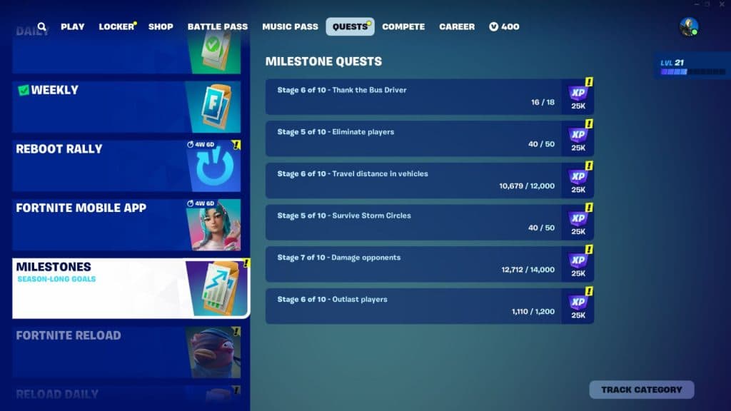 Milestones fortnite