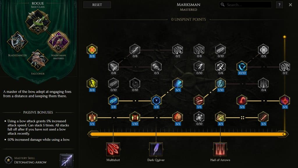 Last Epoch Marksman Passive skill tree