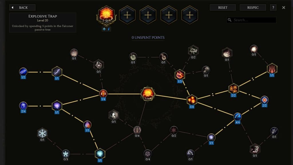 The Explosive Trap skill tree for the Blast Rain Marksman build in Last Epoch