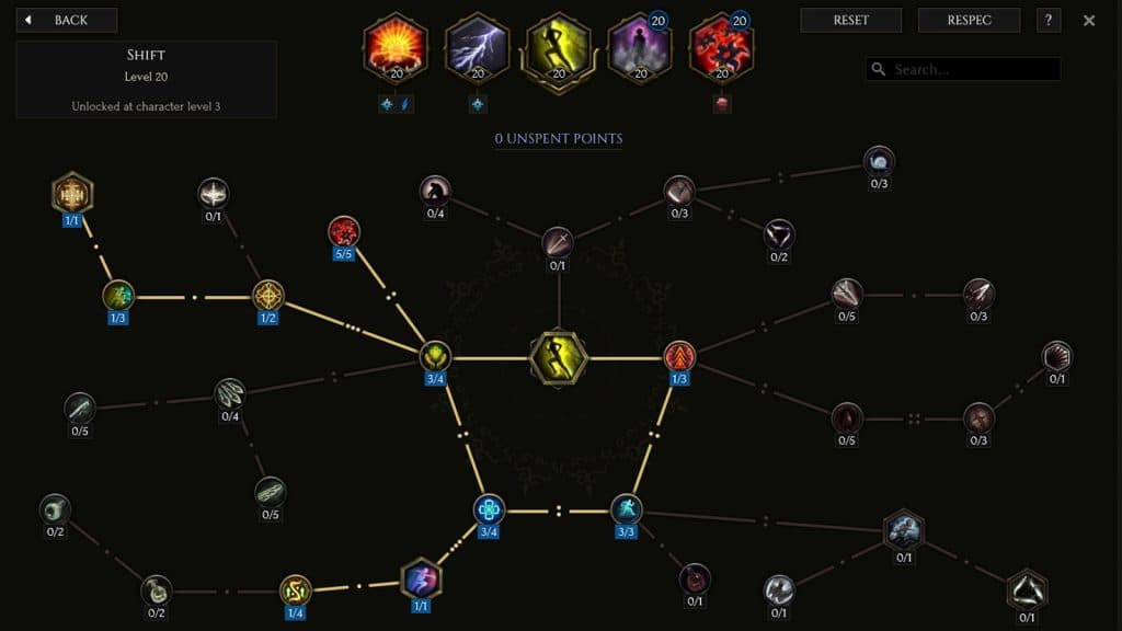 The Shift skill tree for the Blast Rain Marksman build in Last Epoch