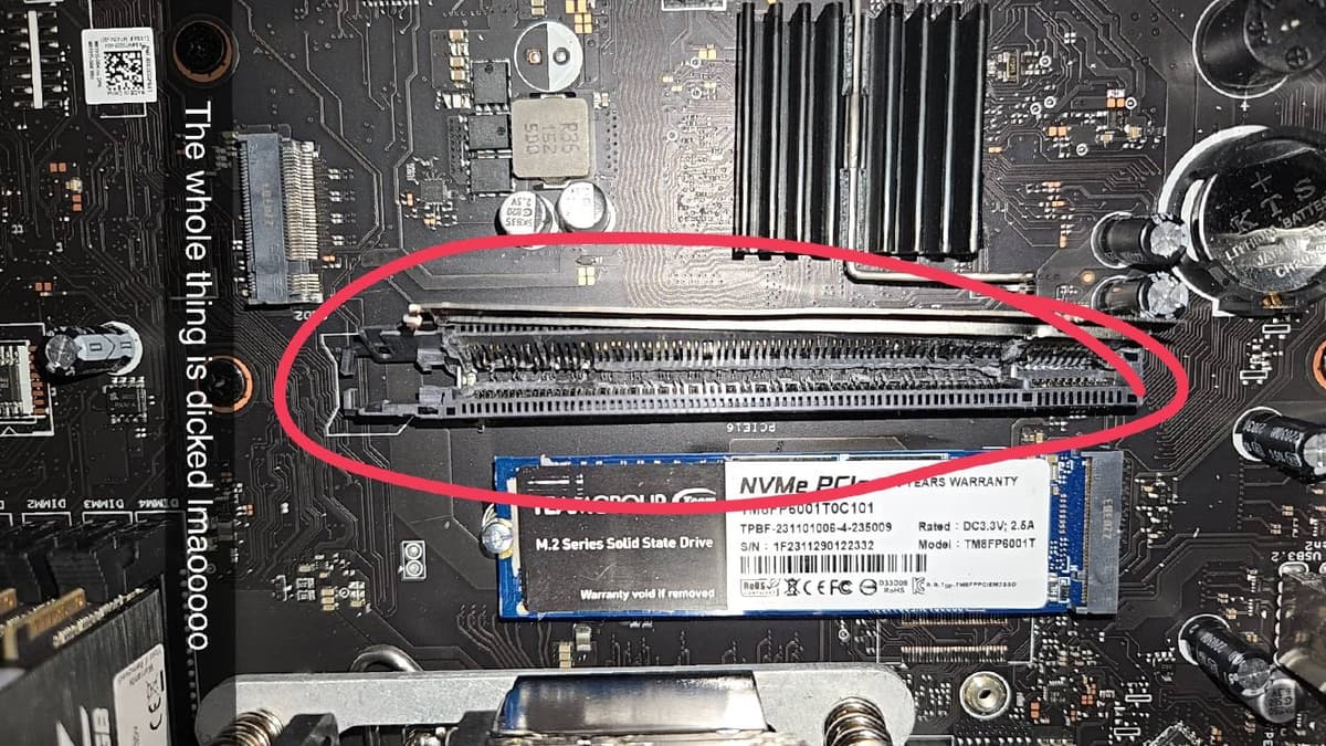 PC motherboard with broken GPU slot