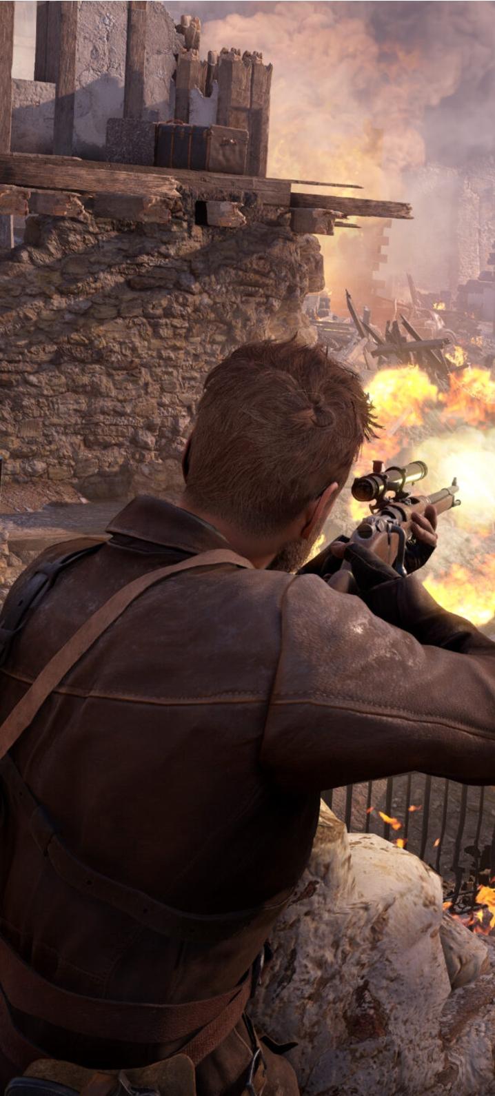 Harry Hawker sniping from roof in Sniper Elite Resistance