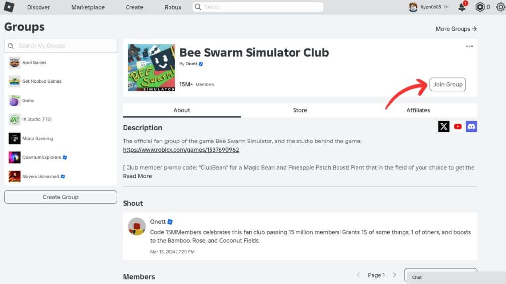 Bee Swarm Simulator group to redeem codes