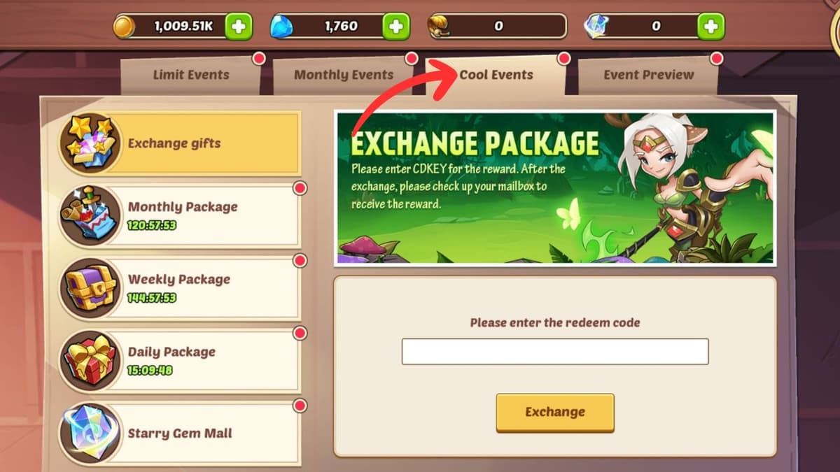 Using gift codes in Idle Heroes