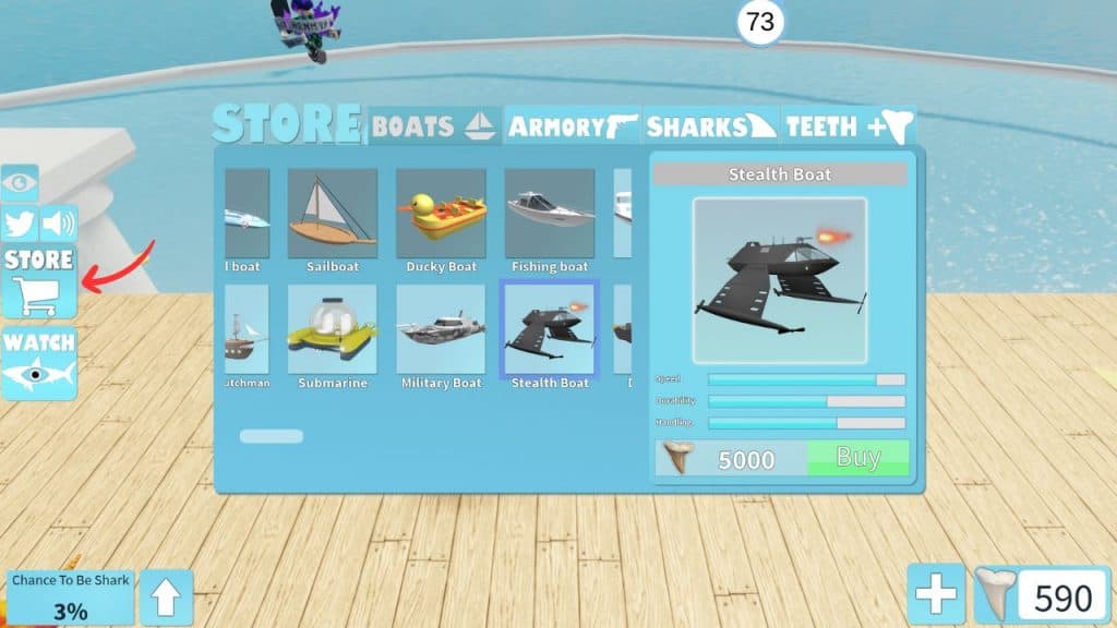 A screenshot from the Sharkbite Classic store in Roblox.