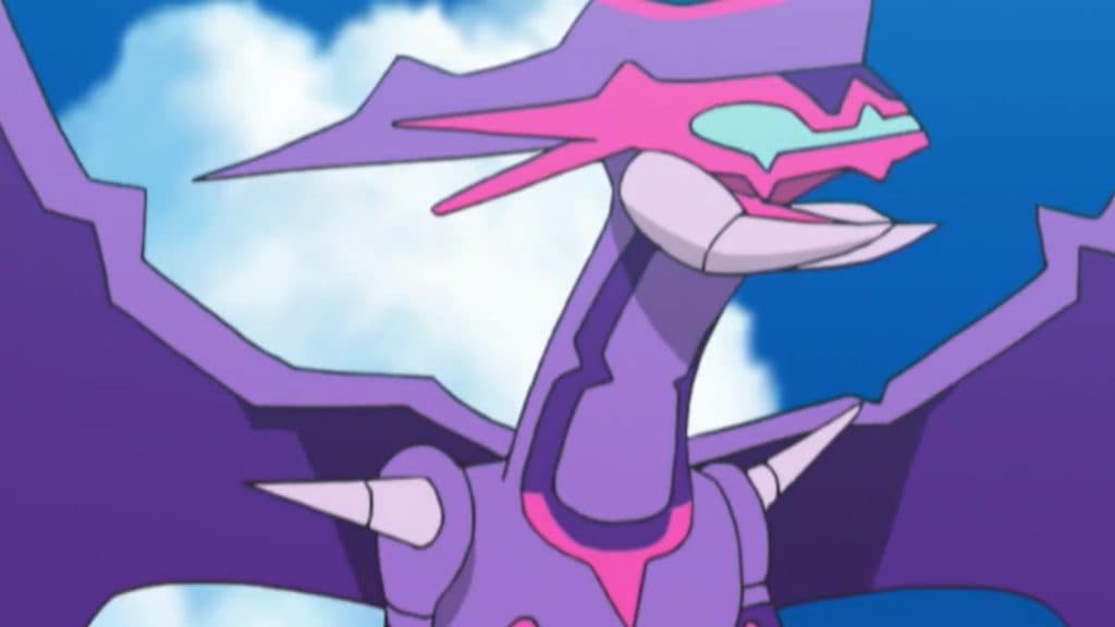 Ash's Naganadel in Pokemon Sun anime smiling.