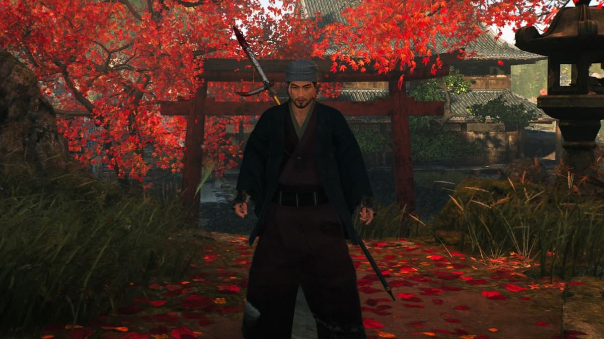 Ronin next to a torii gate