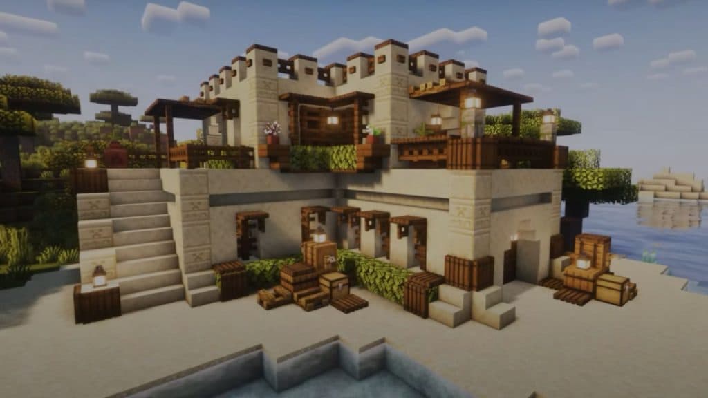 An image of a Sand Beach House in Minecraft.